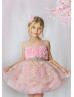 Pink Flowers Embroidered Organza Keyhole Back Flower Girl Dress